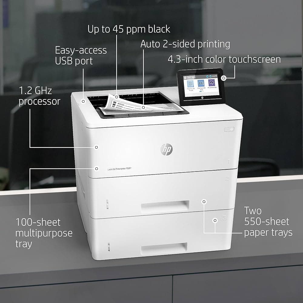 HP LASERJET MONO ENTERPRISE M507X WIRELESS WITH INBUILT 2-SIDED PRINTING WITH EXTRA PAPER TRAY (1PV88A)